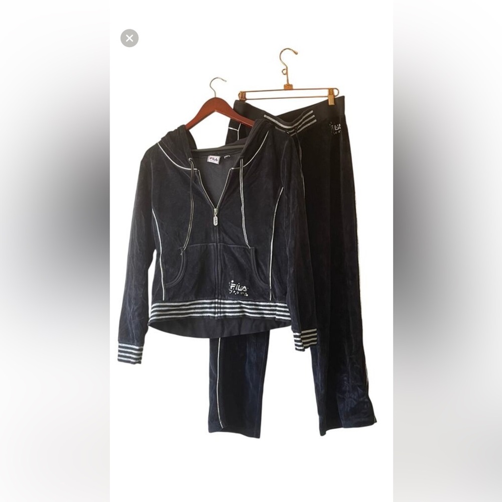 Velour  Fila track suit size xlarge Black with silver piping